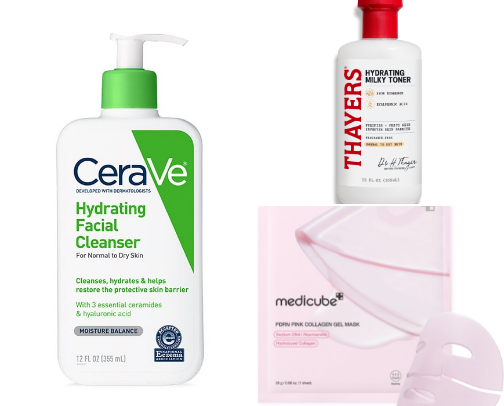 skincare recs for glossy hydrated skin cover photo collage