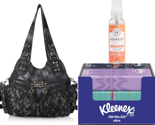 Bag And Purse Essentials, Travel Size Beauty Products cover photo collage