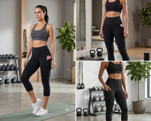 8 Best Black Capri Leggings For Gym, Workout & Yoga Outfits ✨🖤 cover photo collage