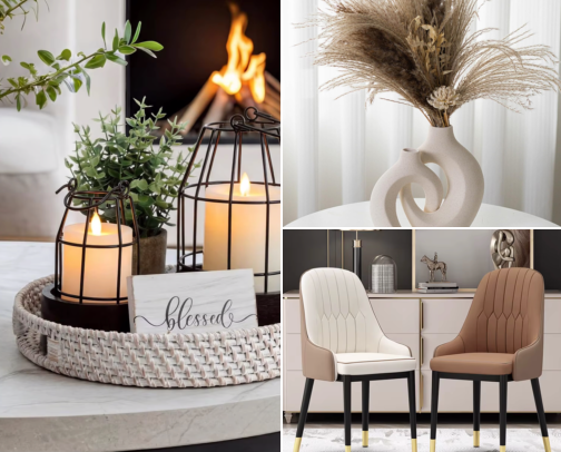 Organic Modern & Warm Minimalist Living Room cover photo collage