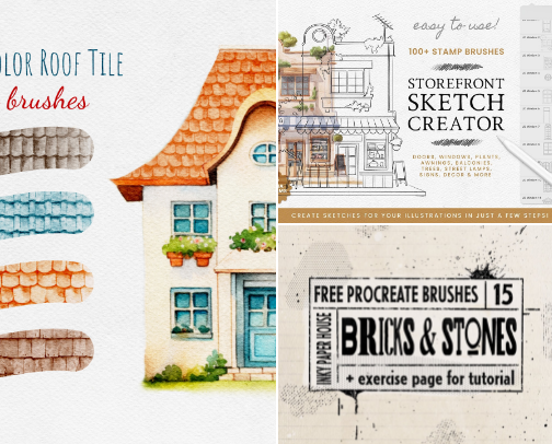 Digital Watercolor House Brushes & Textures #NoAI cover photo collage