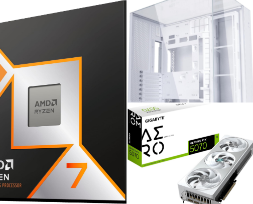 R7‑57W‑V1 - White RTX 5070 With AMD Ryzen 7‑9800X3D PC Build cover photo collage