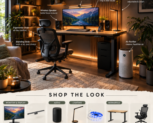 Aesthetic Smart Home Office Setup Ideas | Cozy Desk Setup & Ergonomic Workspace Inspiration cover photo collage