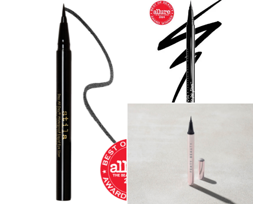 Liquid eyeliners black and color cover photo collage