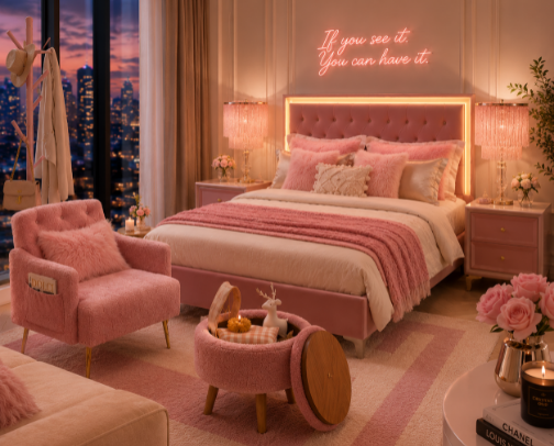 The Pink Luxury Bedroom cover photo collage