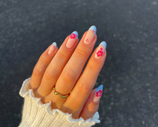 🌺🩵 tropical nail art cover photo collage