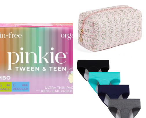 Preteen girl period bag essentials cover photo collage