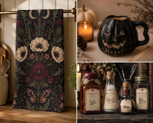 Dark Samhain Cottagecore | Witchy Autumn Kitchen Decor cover photo collage