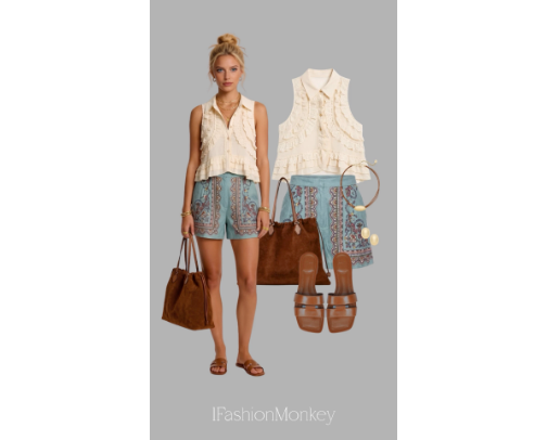 OOTD #939 WOMEN'S FASHION TEAL PRINTED SHORTS BY CLEOBELLA cover photo collage