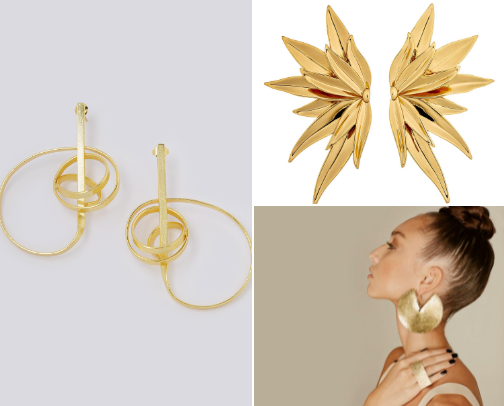 Big gold statement earrings. cover photo collage