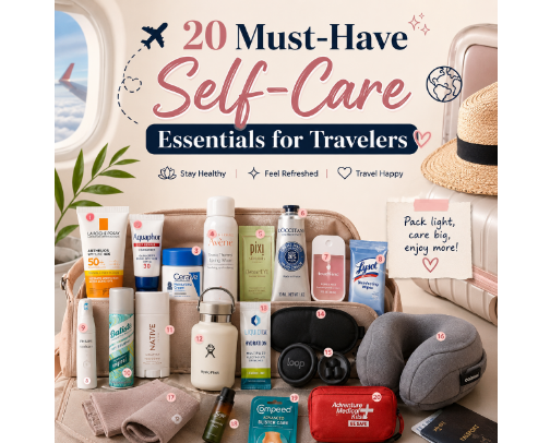 ✈️ 20 Must-Have Self-Care Essentials for Travelers cover photo collage