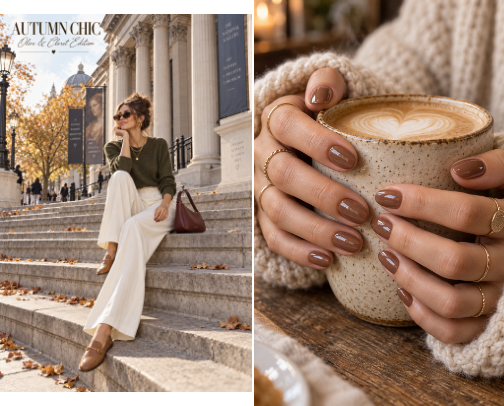 London Olive Knit & Cream Wide Trousers Look cover photo collage