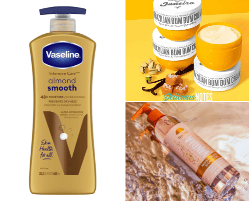 Lotions, body butters and oils cover photo collage