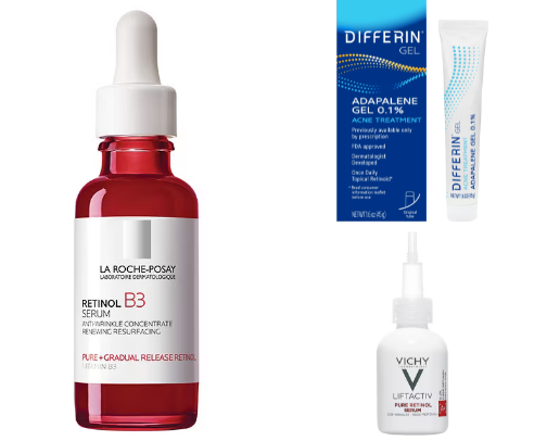 Dermatologist recommended products for clear glowy skin, part 3: retinols (acne and wrinkles) cover photo collage