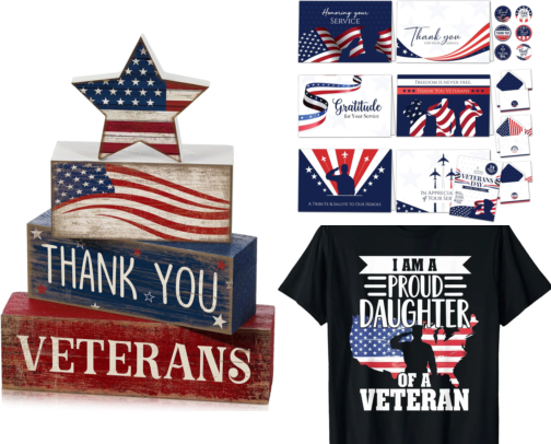 “Honor Our Heroes US | Best Veterans Day Gifts & Patriotic Accessories” cover photo collage