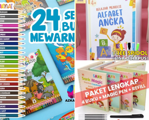 Educational and coloring books for children sharpen children's senses cover photo collage