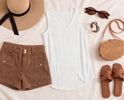 Camel & White Summer Outfit cover photo collage