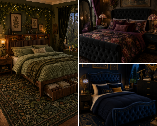 Witchy Bedroom Makeover: 3 Dark & Enchanted Looks cover photo collage