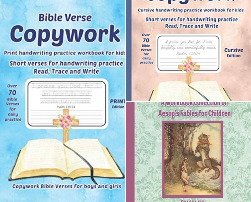 Homeschool Copywork books for children's handwriting practice cover photo collage