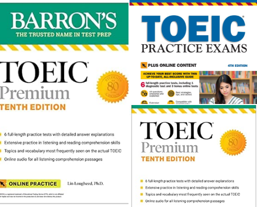 Read Online - TOEIC Premium: 6 Practice Tests + Online Audio, Tenth Edition (Barron's Test Prep) cover photo collage