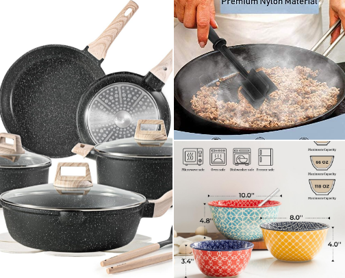 Kitchen cookware and gadgets cover photo collage