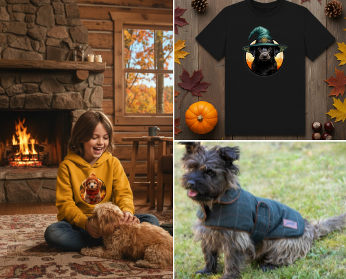Cottagecore Fall: Cosy Autumn Dogs cover photo collage