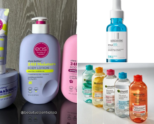 My favorite skincare and body care products for dry skin. cover photo collage