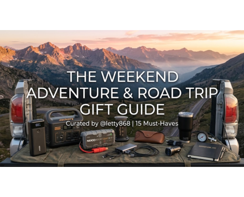 The "Weekend Adventure & Road Trip" Gift Guide cover photo collage