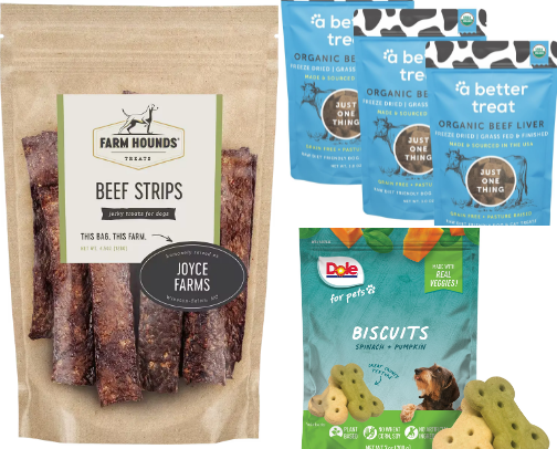 The best high-quality dog treats made with simple ingredients, real proteins and no unnecessary fillers cover photo collage