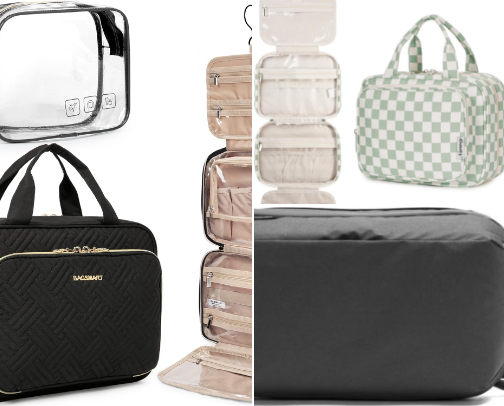 Travel size toiletries and bags that survive a carry on cover photo collage