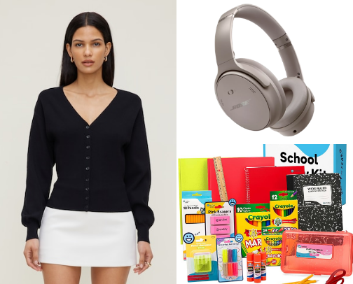 Back to school shopping, supplies, outfits, organization and dorm rooms cover photo collage