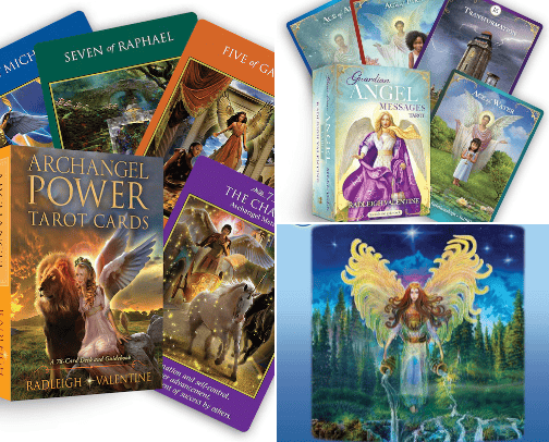 Tarot and angel deck cards , spirituality cover photo collage