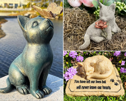 Cat Memorial Statues, Figures and Grave Markers to Honor a Lost Fur Baby cover photo collage