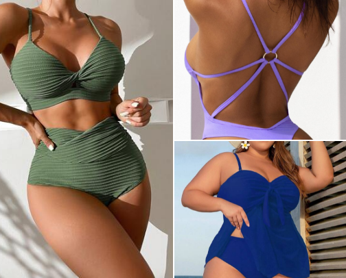 Gorgeous swimwear for woman all sizes cover photo collage