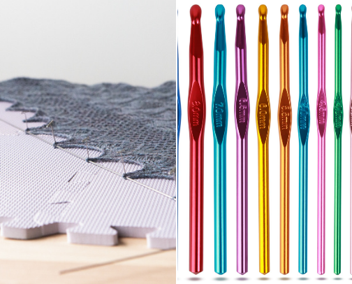 Crochet and Knitting, yarns and tools cover photo collage