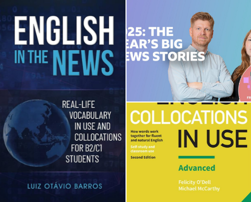 Free PDF - English in the News: Real-life Vocabulary in Use and Collocations for B2/C1 Students guide cover photo collage