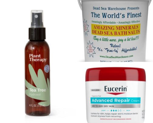 Products for skin and eczema treatment. cover photo collage