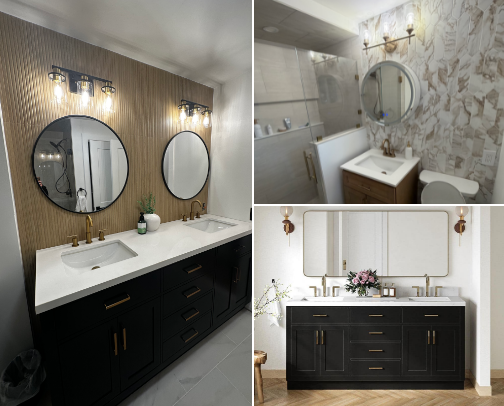 Spa-like bathroom furniture and finishes cover photo collage