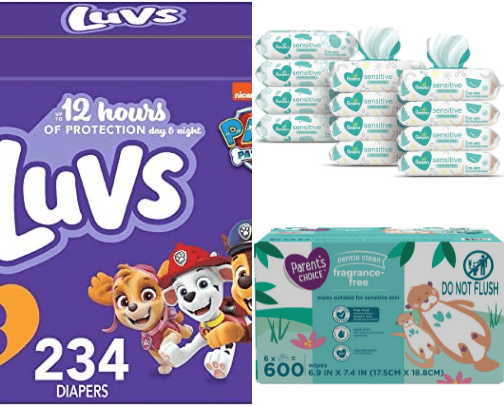 Cheap diapers and wipes for baby (up to 1.5 month supplies) cover photo collage