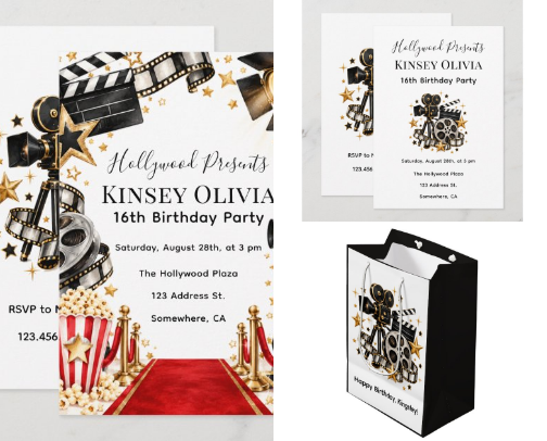 Hollywood Movie Night Birthday Party cover photo collage
