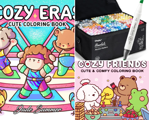 Everything you need to start adult coloring aka cozy coloring cover photo collage