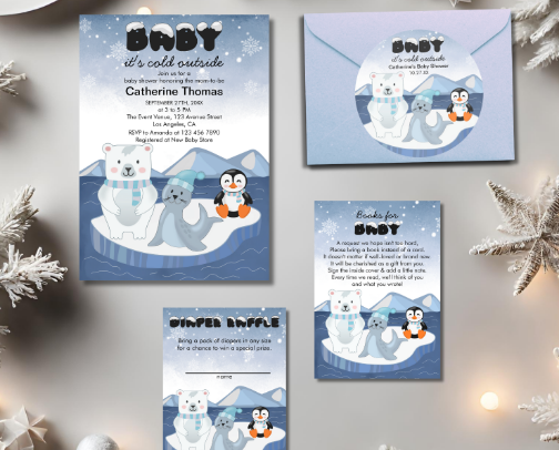 Arctic Animals Winter Wonderland Baby Shower cover photo collage