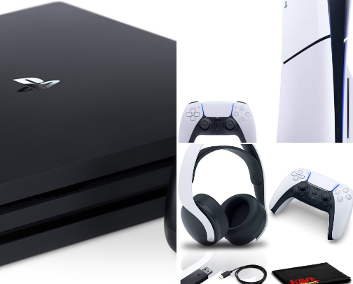 Gaming consoles, gamepads and joysticks and games cover photo collage