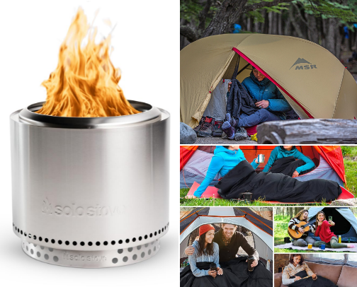 Camping materials and picnic cover photo collage