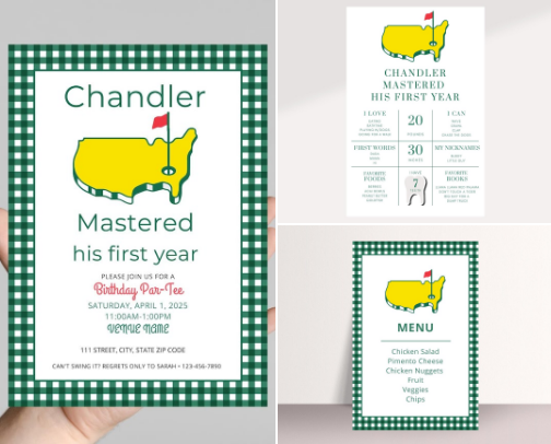 Masters theme 1st Birthday Party cover photo collage