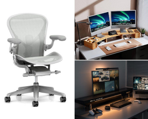 The Ultimate Aesthetic & Ergonomic Desk Setup Guide🩷 cover photo collage