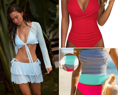 Two Piece Swimsuits That Flatter cover photo collage