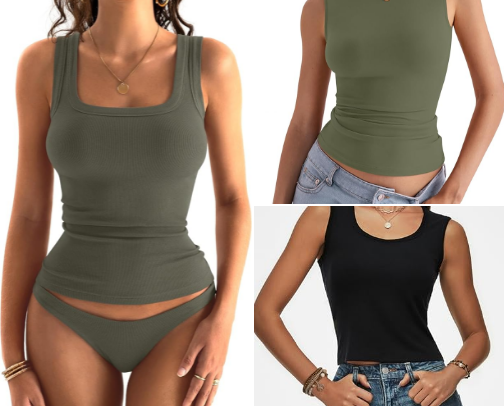 Tank tops that work with the New LDS garments cover photo collage