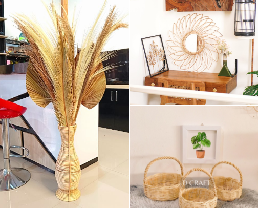 Aesthetic rattan decor cover photo collage