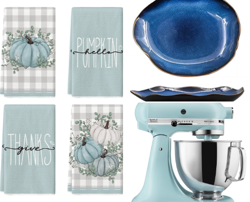 Tropical lagoon blue kitchen decor cover photo collage